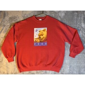 Vintage 90s Disney Winnie The Pooh Bear Oversized Crewneck Sweatshirt Red XL